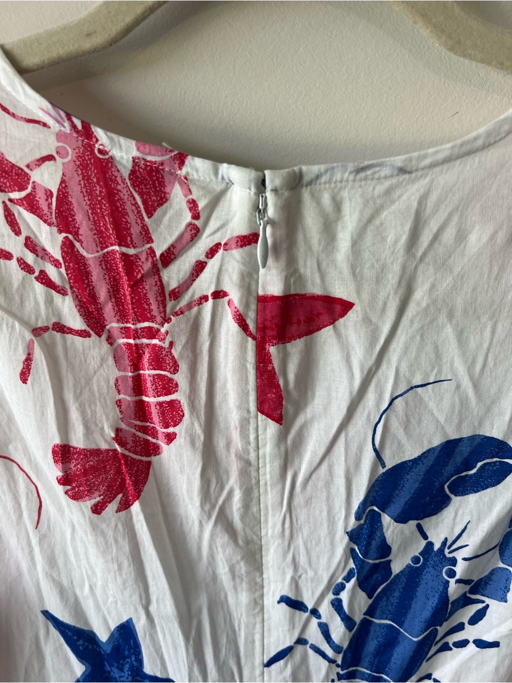 J. Crew White Midi Dress with Red & Blue Lobster and Star Print Cotton - Picture 5 of 10